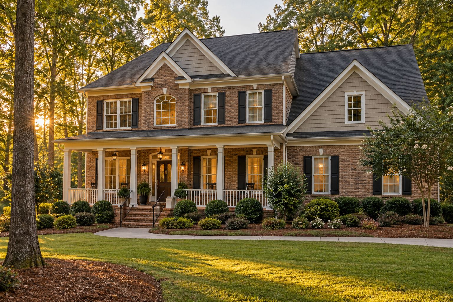 A residential street in metro Atlanta with mature trees, illustrative