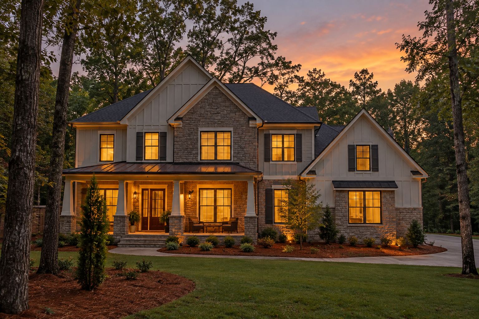 A metro Atlanta home at dusk, illustrative